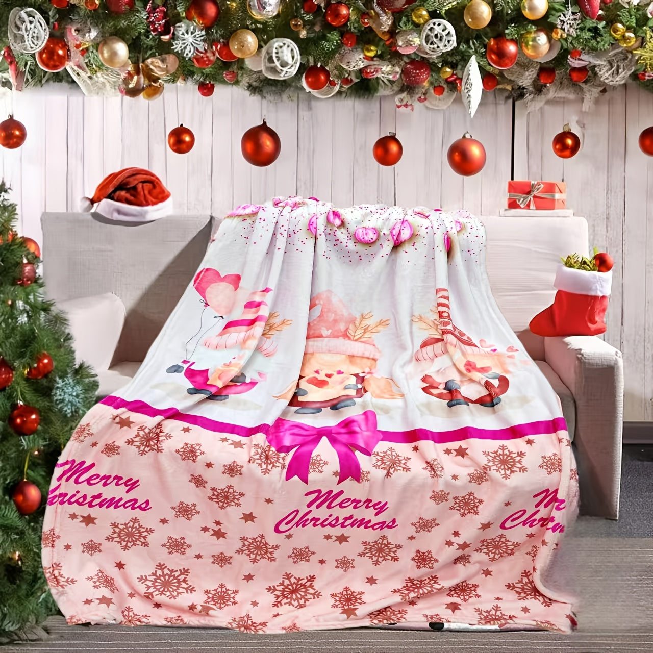 1pcs Red Pink Buffalo Plaid Christmas Throw Blanket, Fuzzy Fluffy Soft Cozy Blanket, Fleece Flannel Plush Microfiber Blanket For Couch Bed Sofa