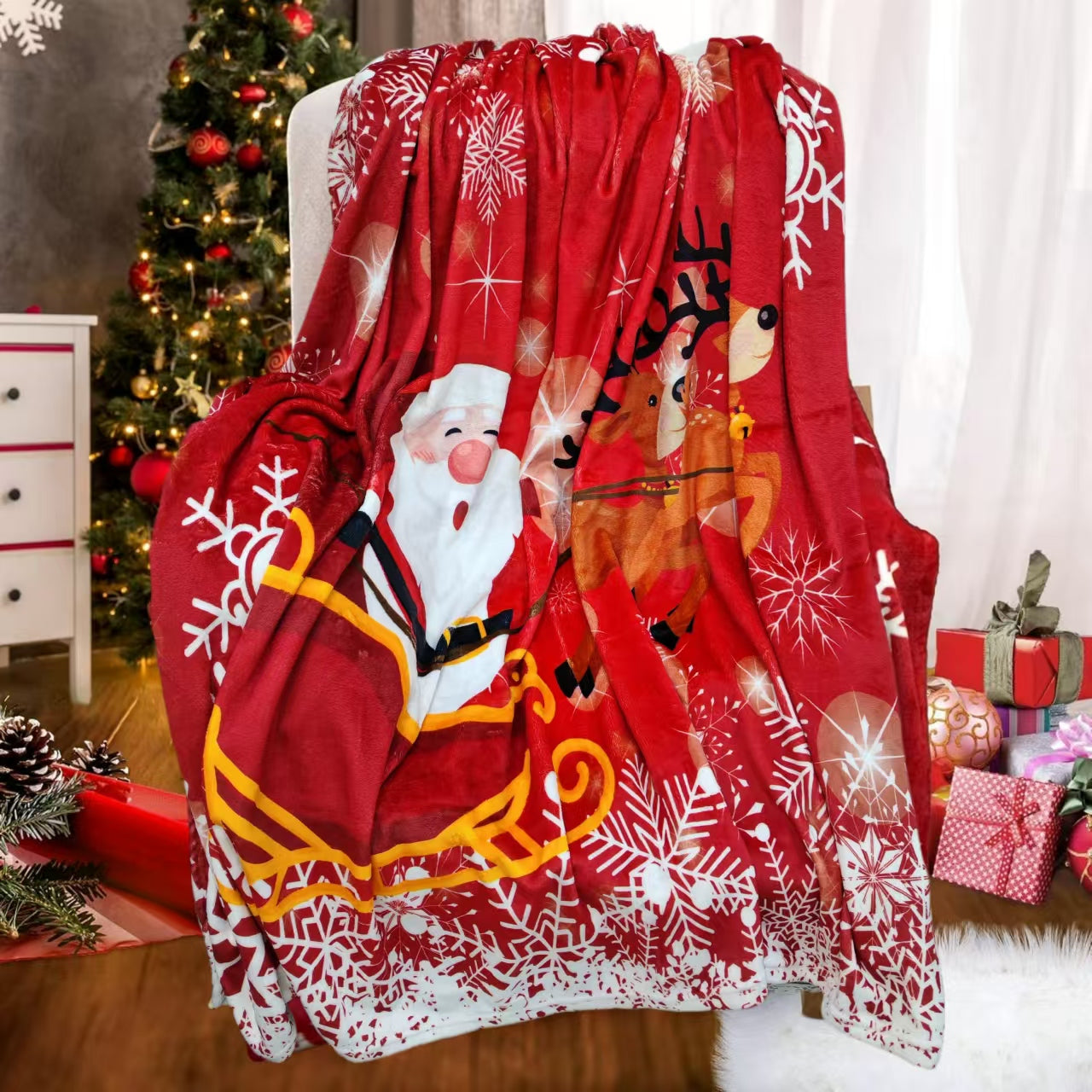 1pcs Red Buffalo Plaid Christmas Throw Blanket, Fuzzy Fluffy Soft Cozy Blanket, Fleece Flannel Plush Microfiber Blanket For Couch Bed Sofa