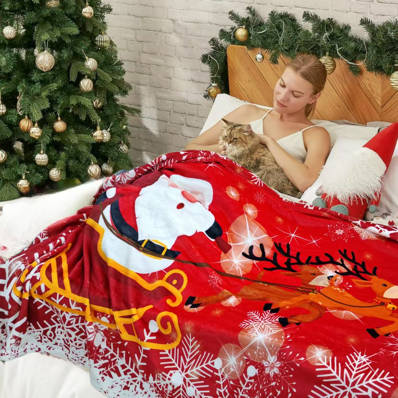 1pcs Red Buffalo Plaid Christmas Throw Blanket, Fuzzy Fluffy Soft Cozy Blanket, Fleece Flannel Plush Microfiber Blanket For Couch Bed Sofa