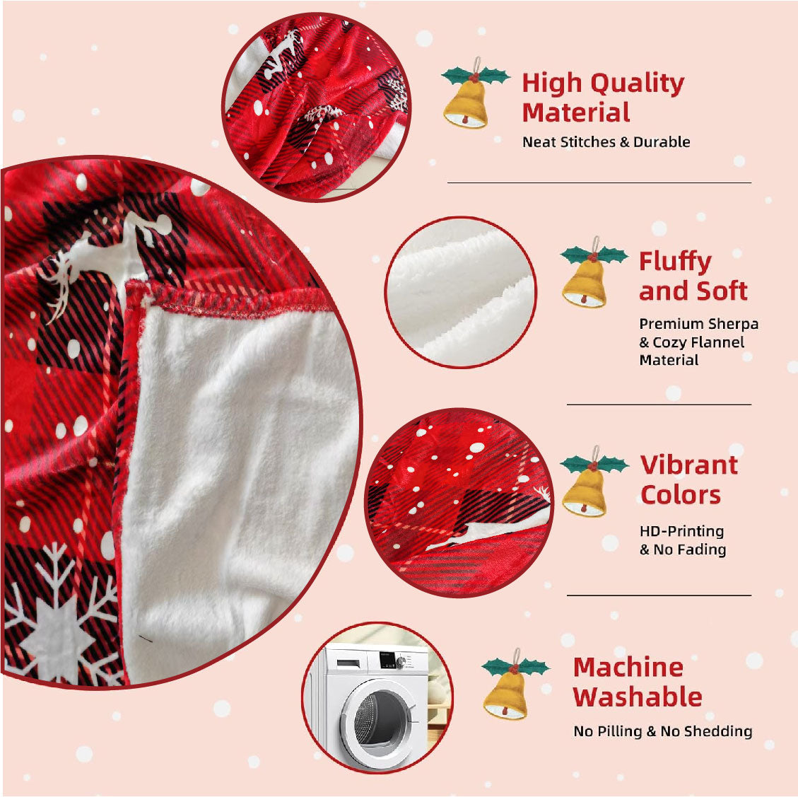 1pcs Red Buffalo Plaid Christmas Throw Blanket, Fuzzy Fluffy Soft Cozy Blanket, Fleece Flannel Plush Microfiber Blanket For Couch Bed Sofa
