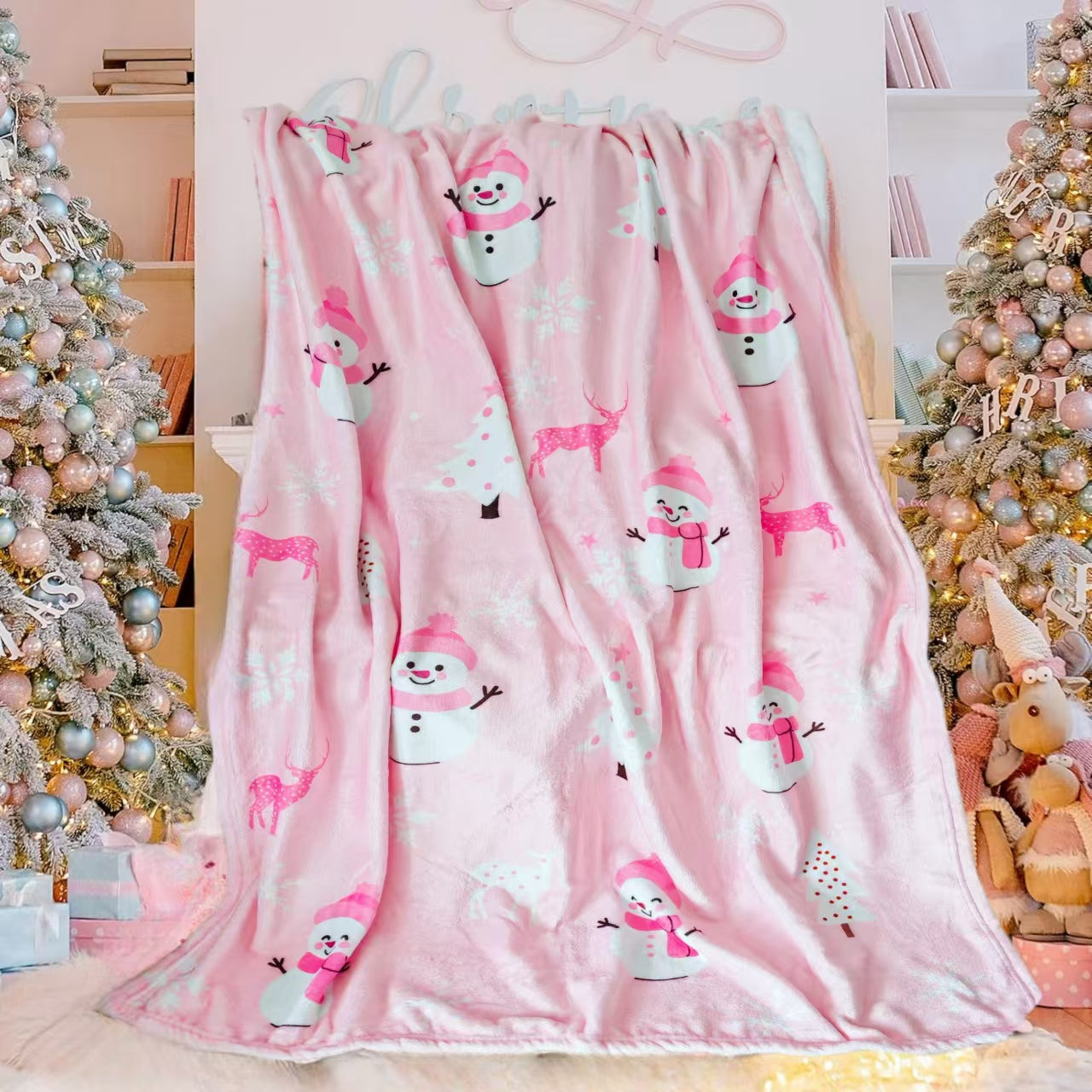 1pcs Pink Buffalo Plaid Christmas Throw Blanket, Fuzzy Fluffy Soft Cozy Blanket, Fleece Flannel Plush Microfiber Blanket For Couch Bed Sofa